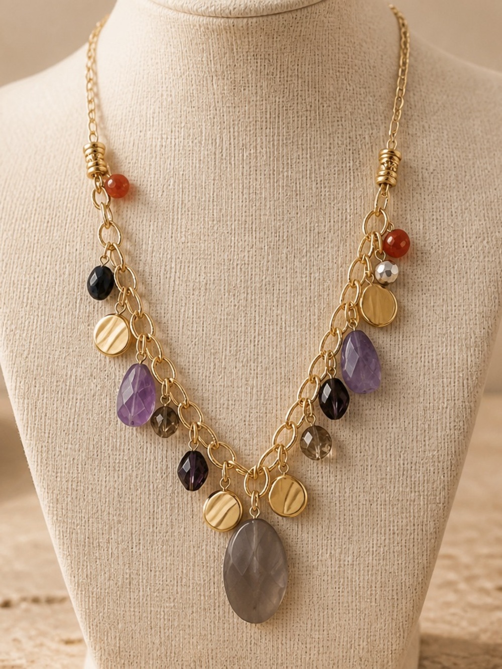 Gold Tone Clear Crystal Bib Statement Necklace - NWT
